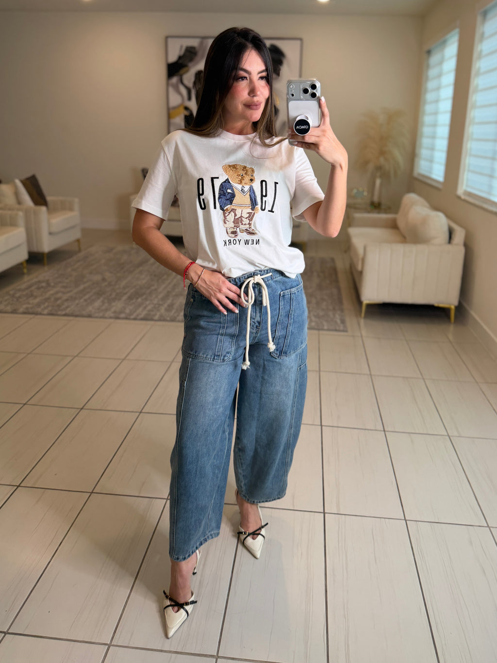 Cuttest Embroidered Bear White Tshirt