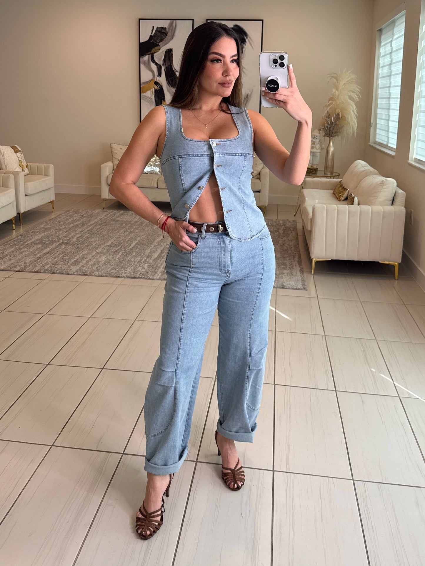 Modern Authority Light Denim Pant Set