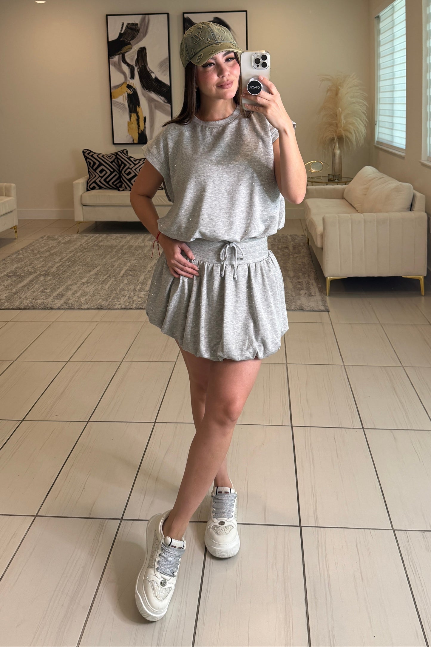 Pop Shine Grey Skirt Set