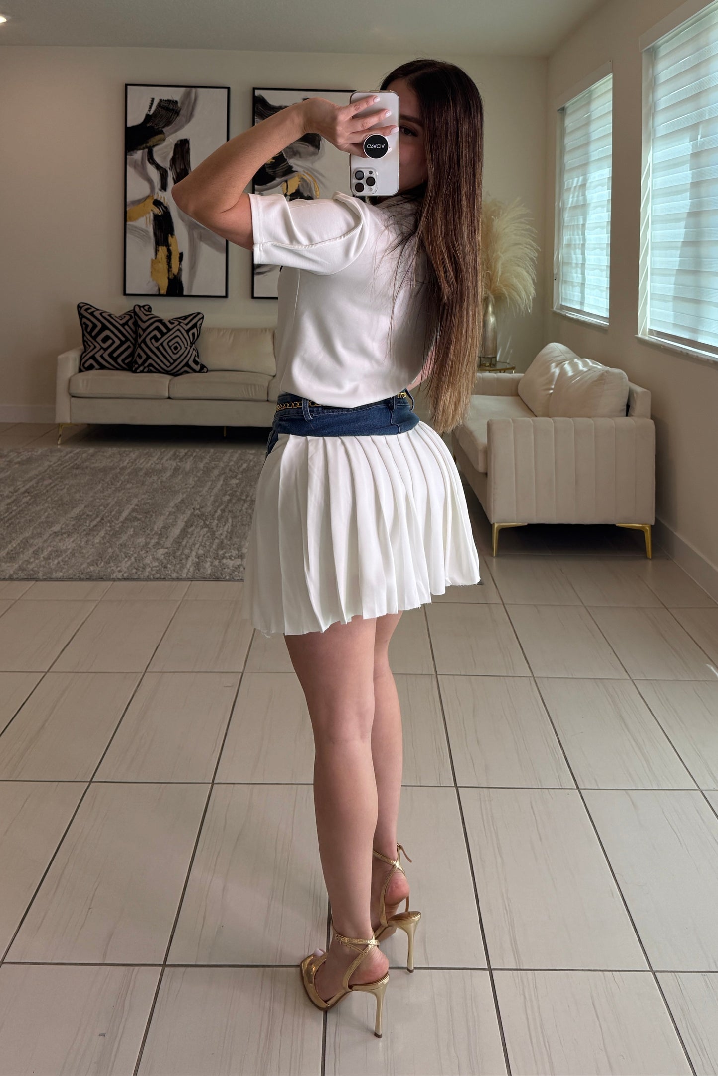 Strong Attraction White and Denim Skort