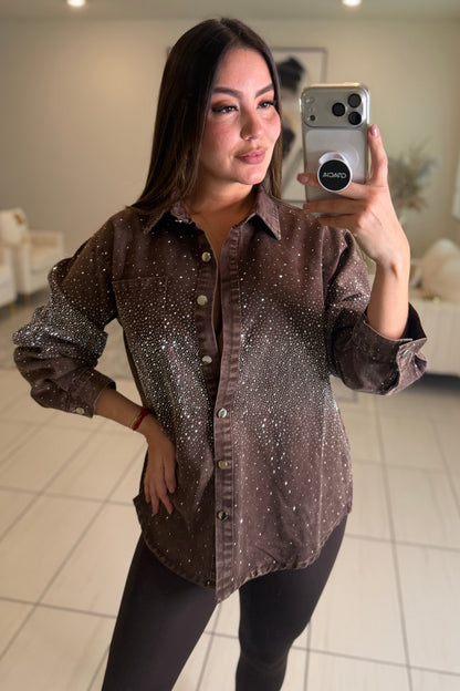 Crystal Rhinestones Brown Jacket