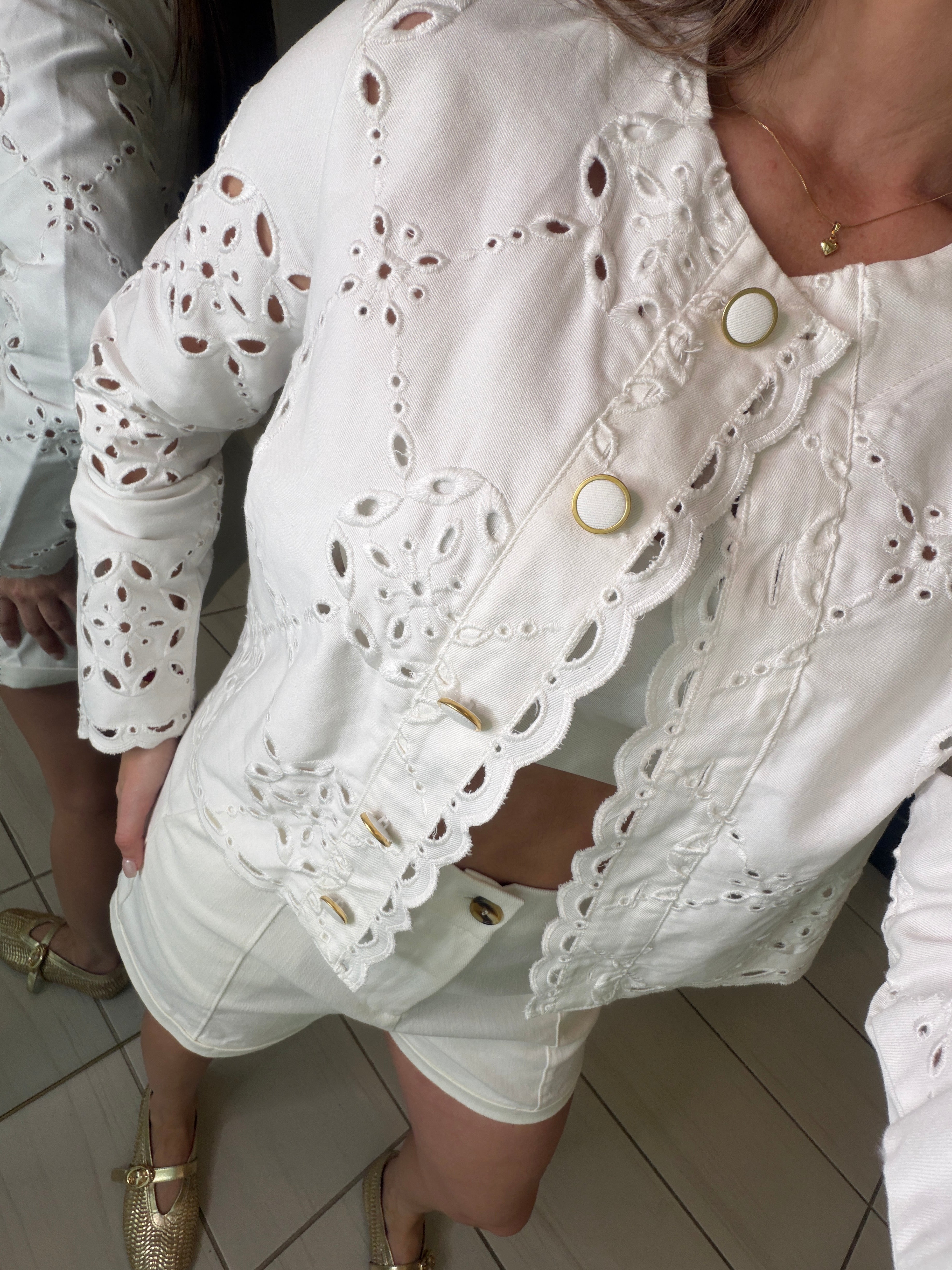 Decorative Eyelet White Jacket