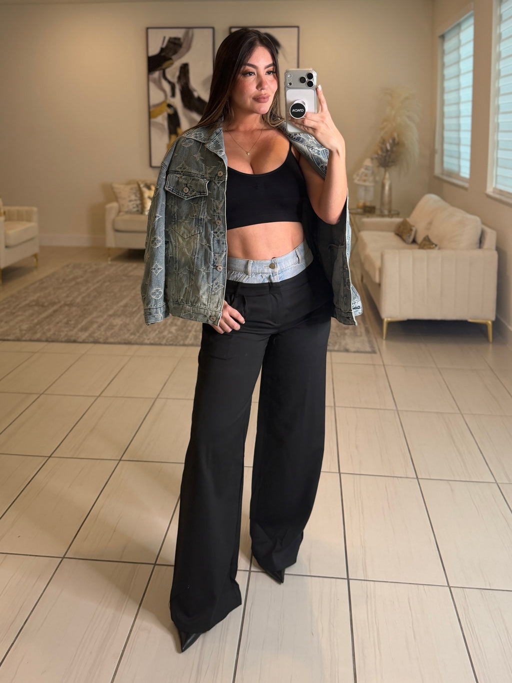 Iconic Contrast Black and Denim Pants