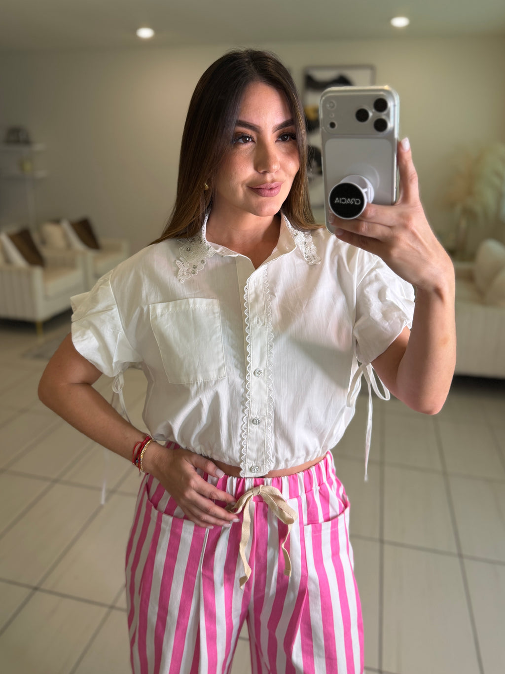 Flowers and Sparkles White Shirt