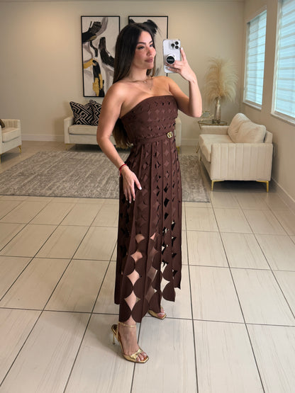 Enchanted Aura Brown Midi Dress