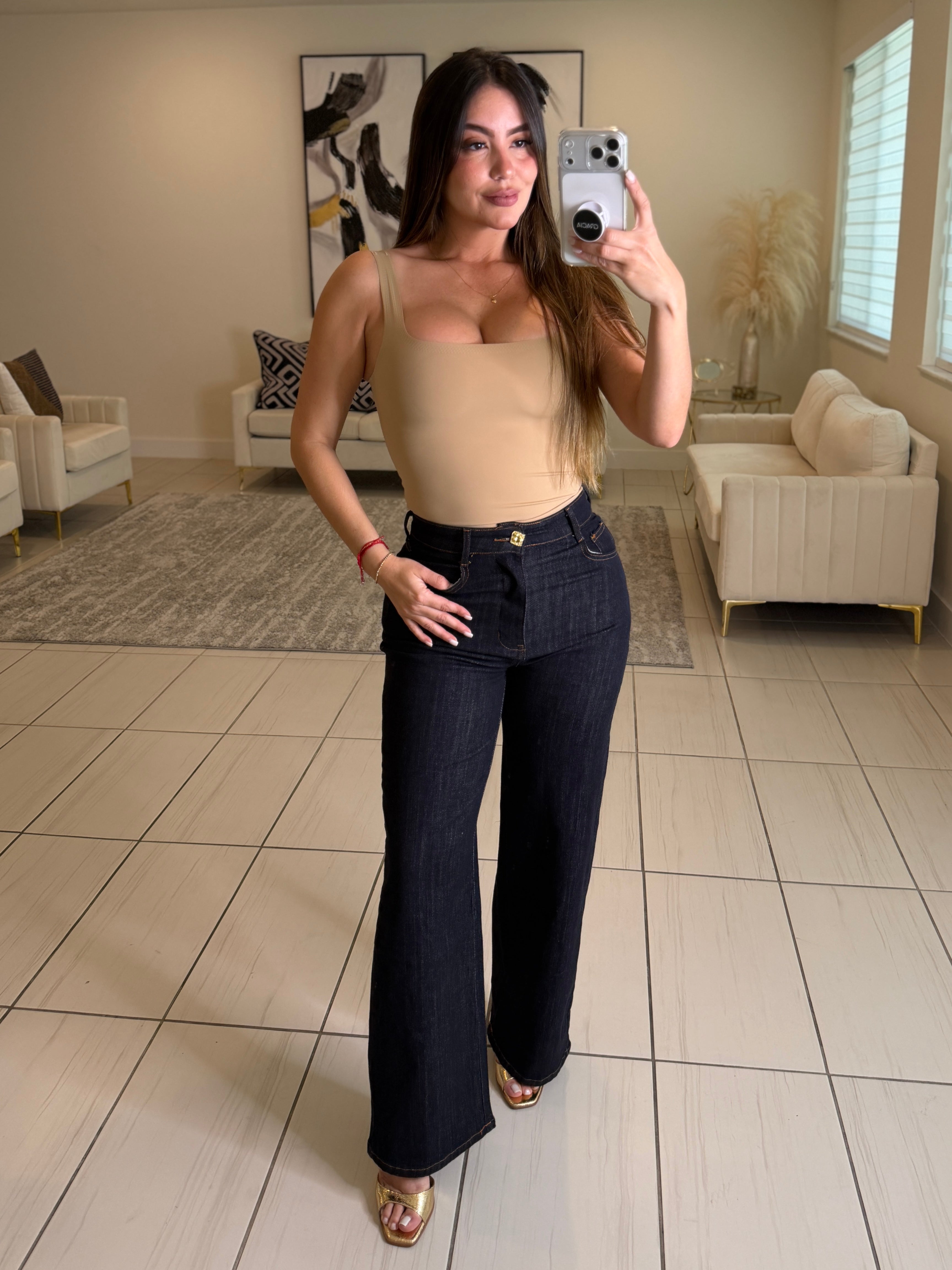 Luxe Gold Button Denim Pant Set