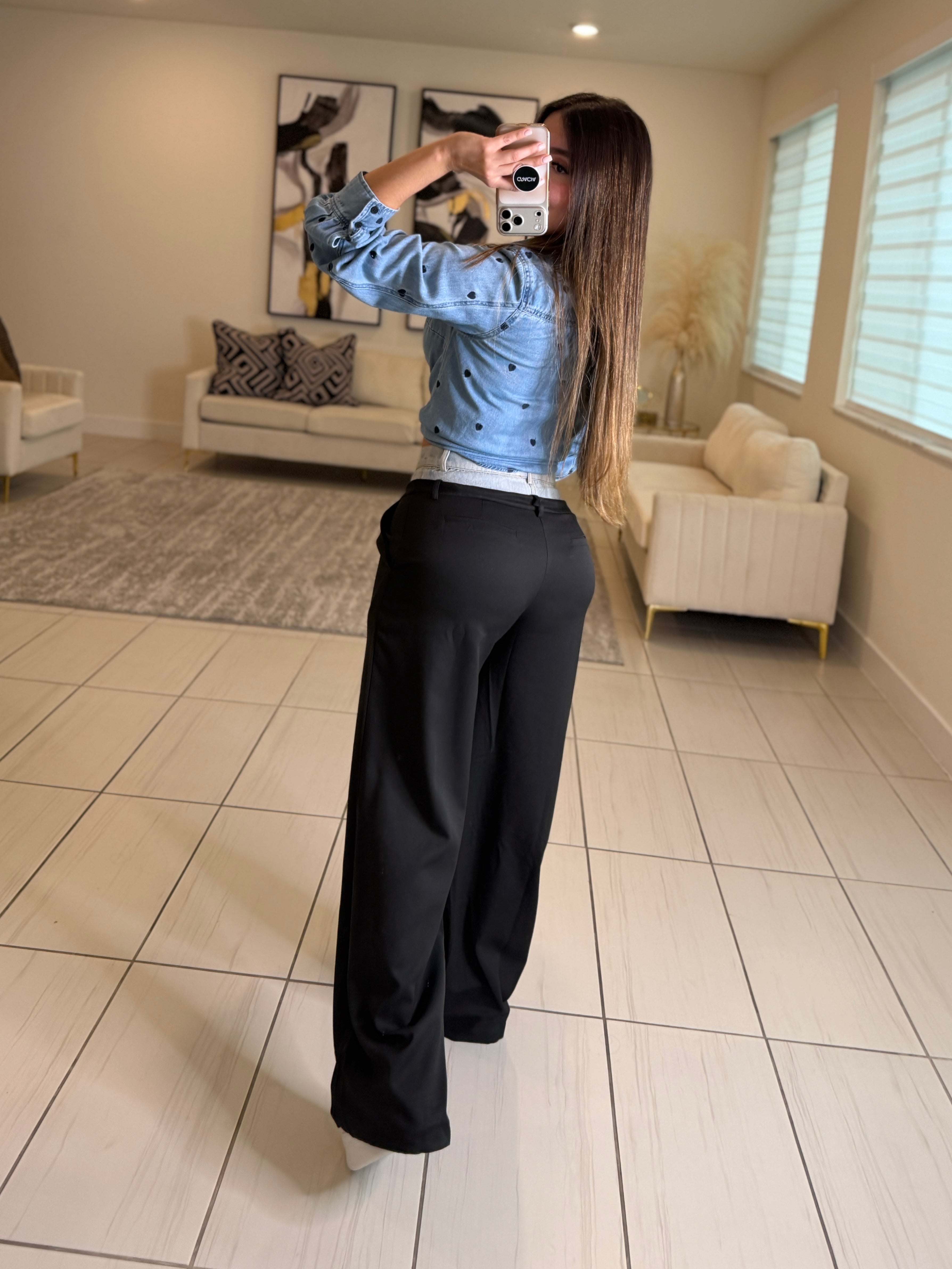 Iconic Contrast Black and Denim Pants
