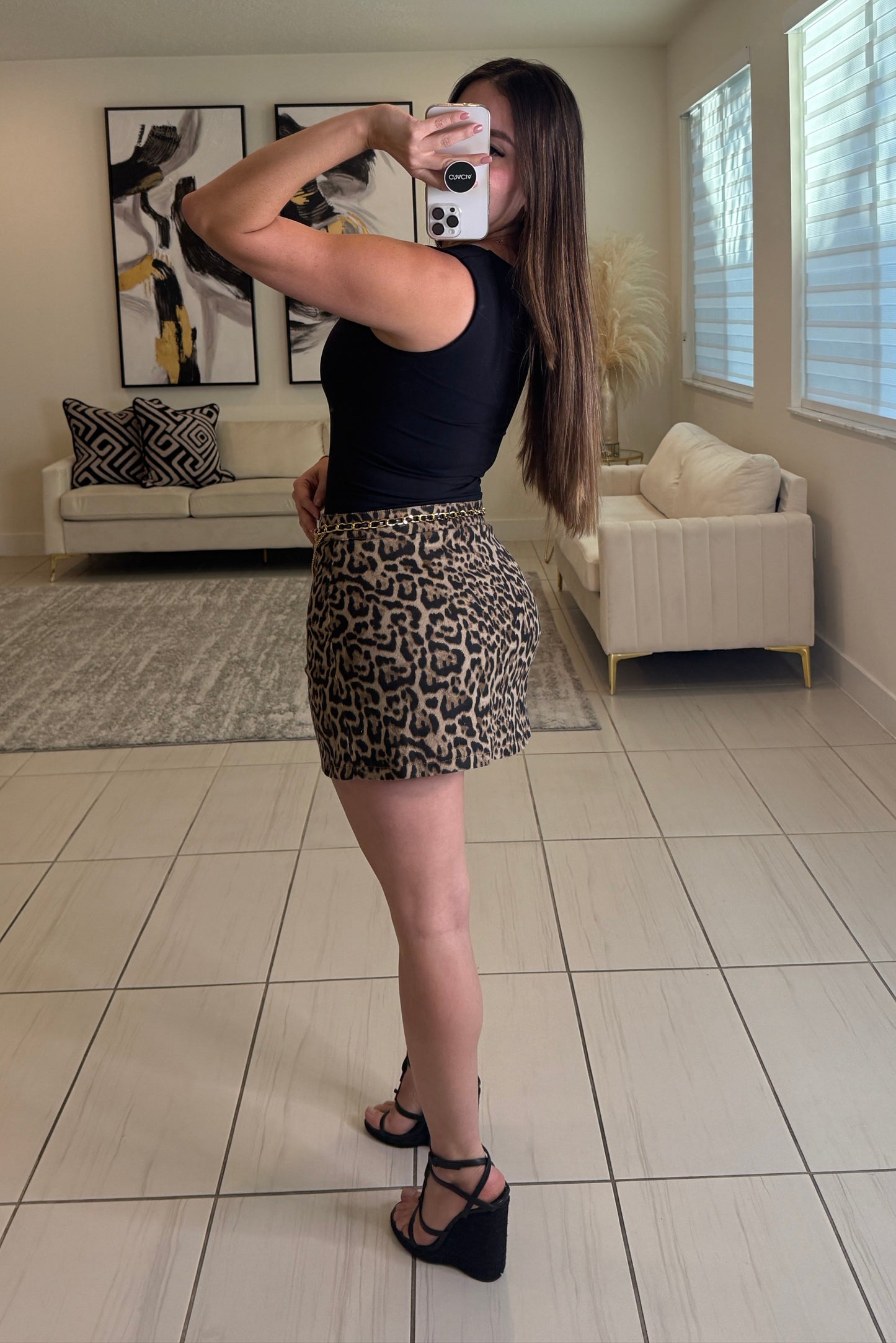 Fierce Streak Leopard Denim Short