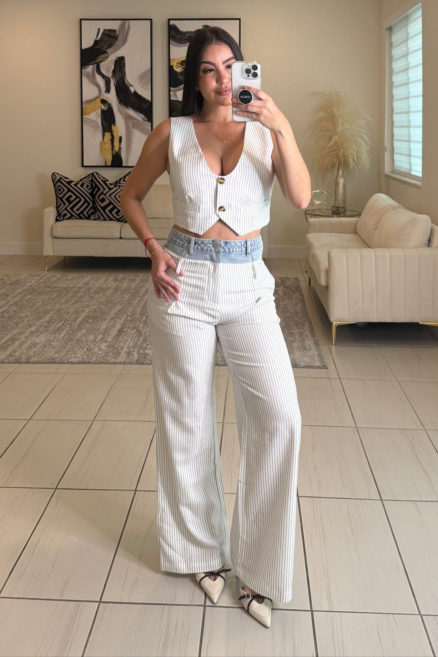 Luxe Utility Stripes White Pant Set