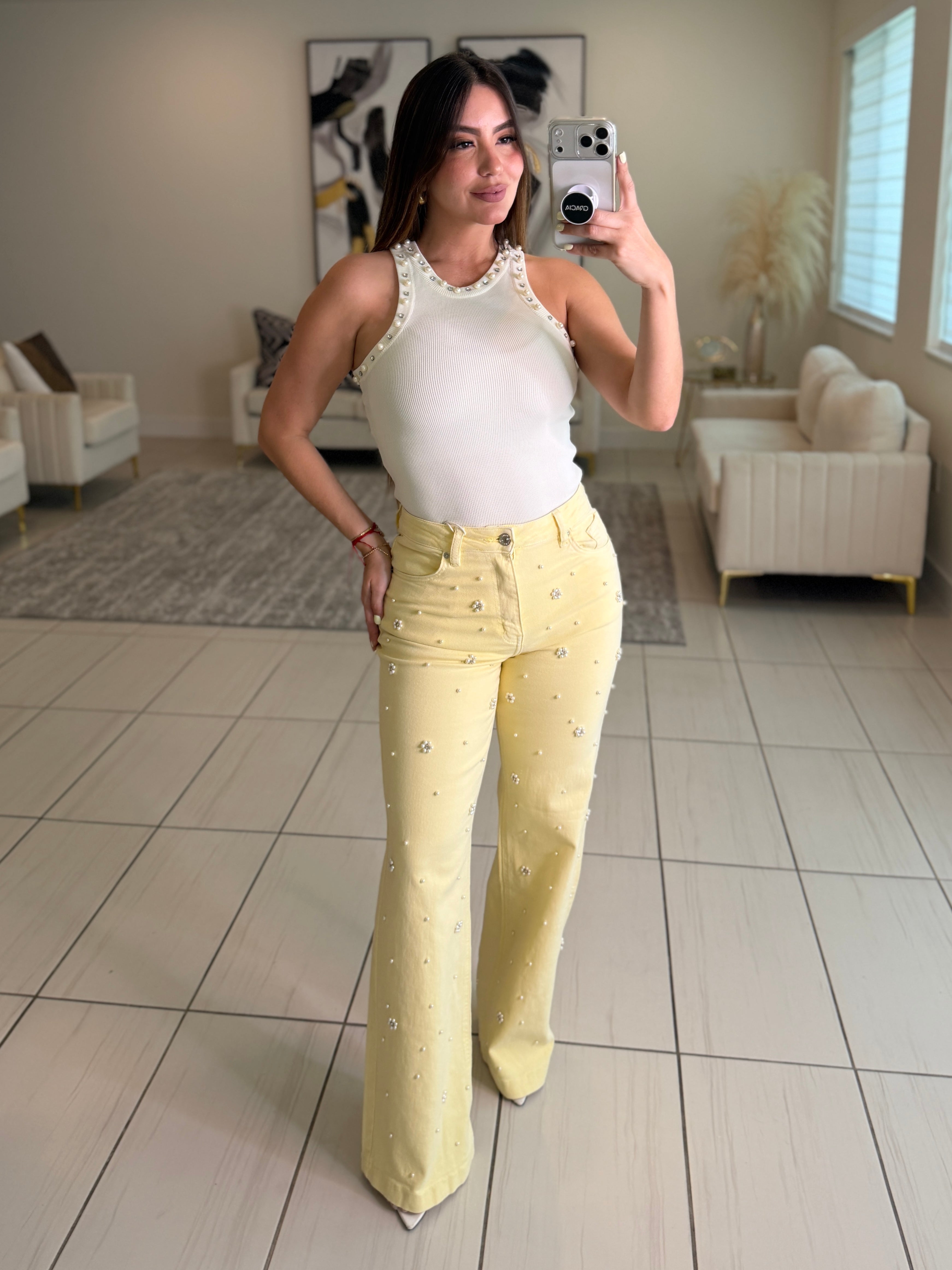 Prestige Pearls Beige Tank Top