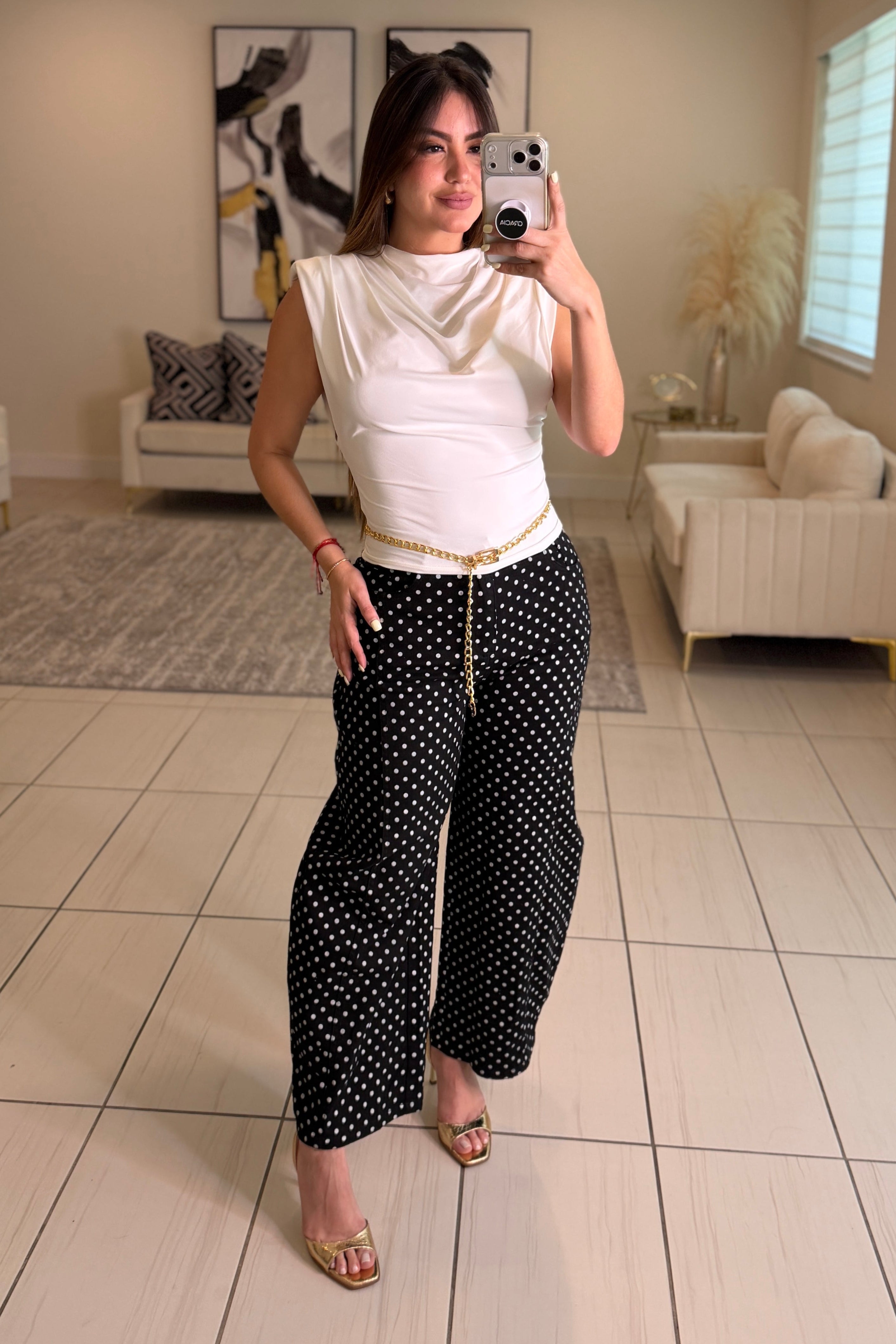 Polka Dots Black Barrel Pants