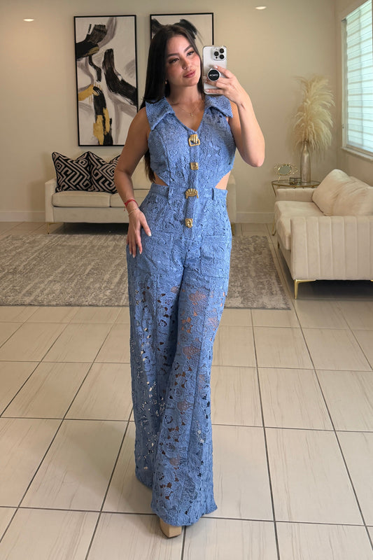 Molten Mirage Crochet Blue Jumpsuit
