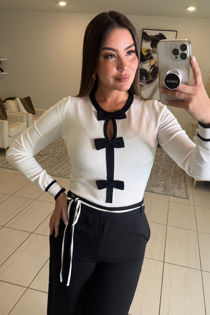 Cutest Bow Knit White Sweater Top