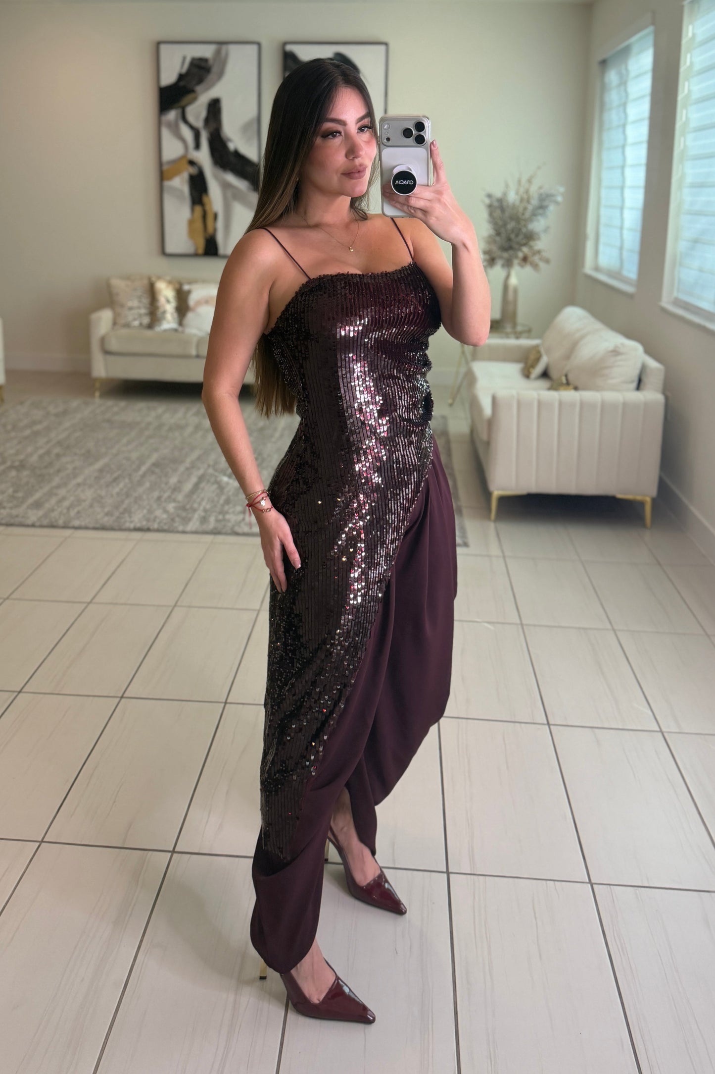 Midnight Glitz Sequin Burgundy Top