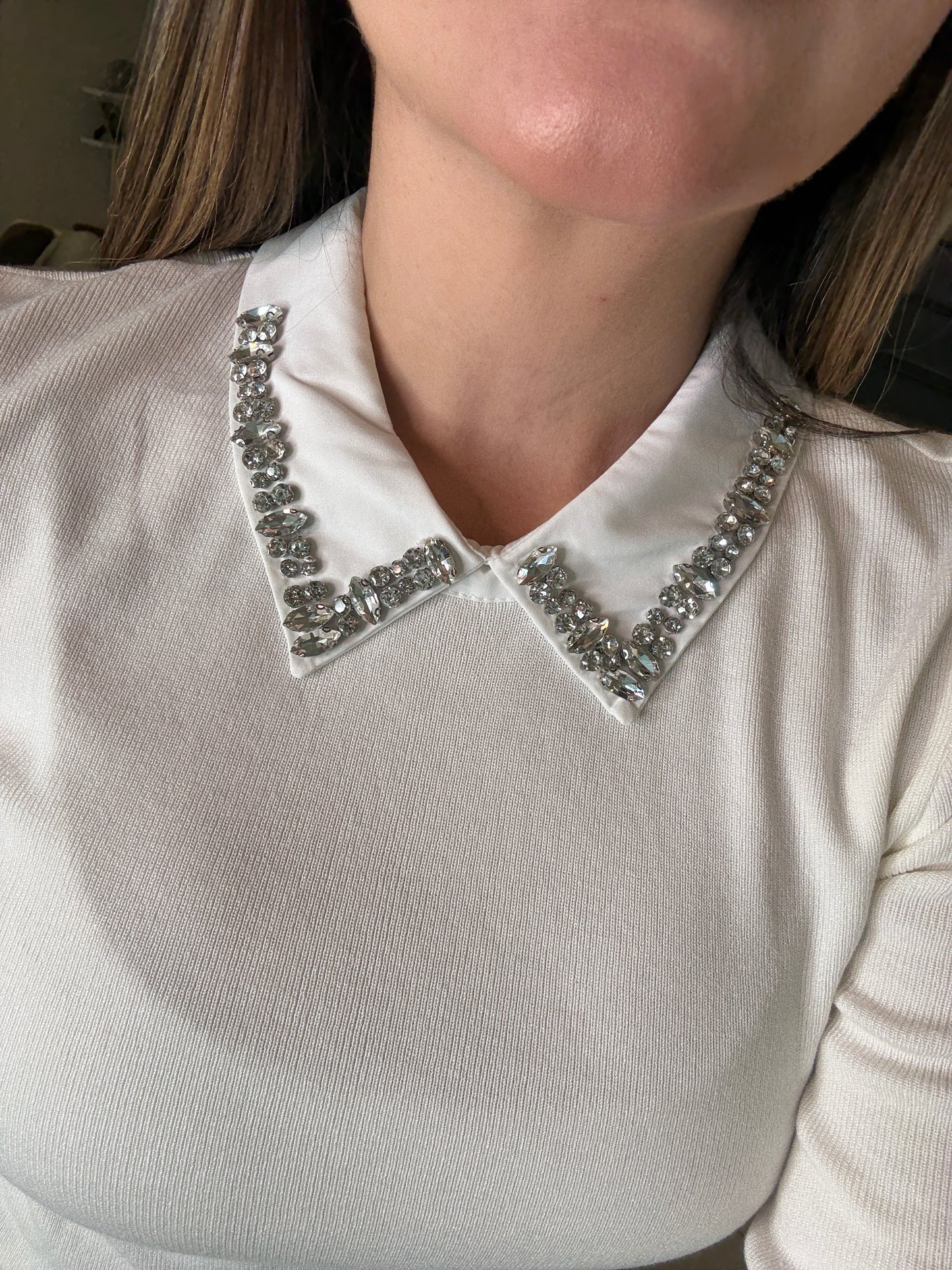 League Charm White Sweater Top