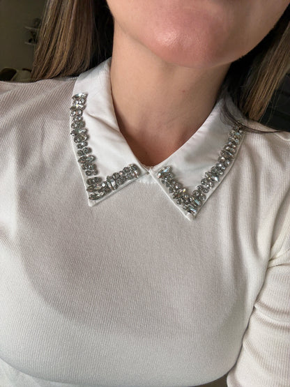 League Charm White Sweater Top