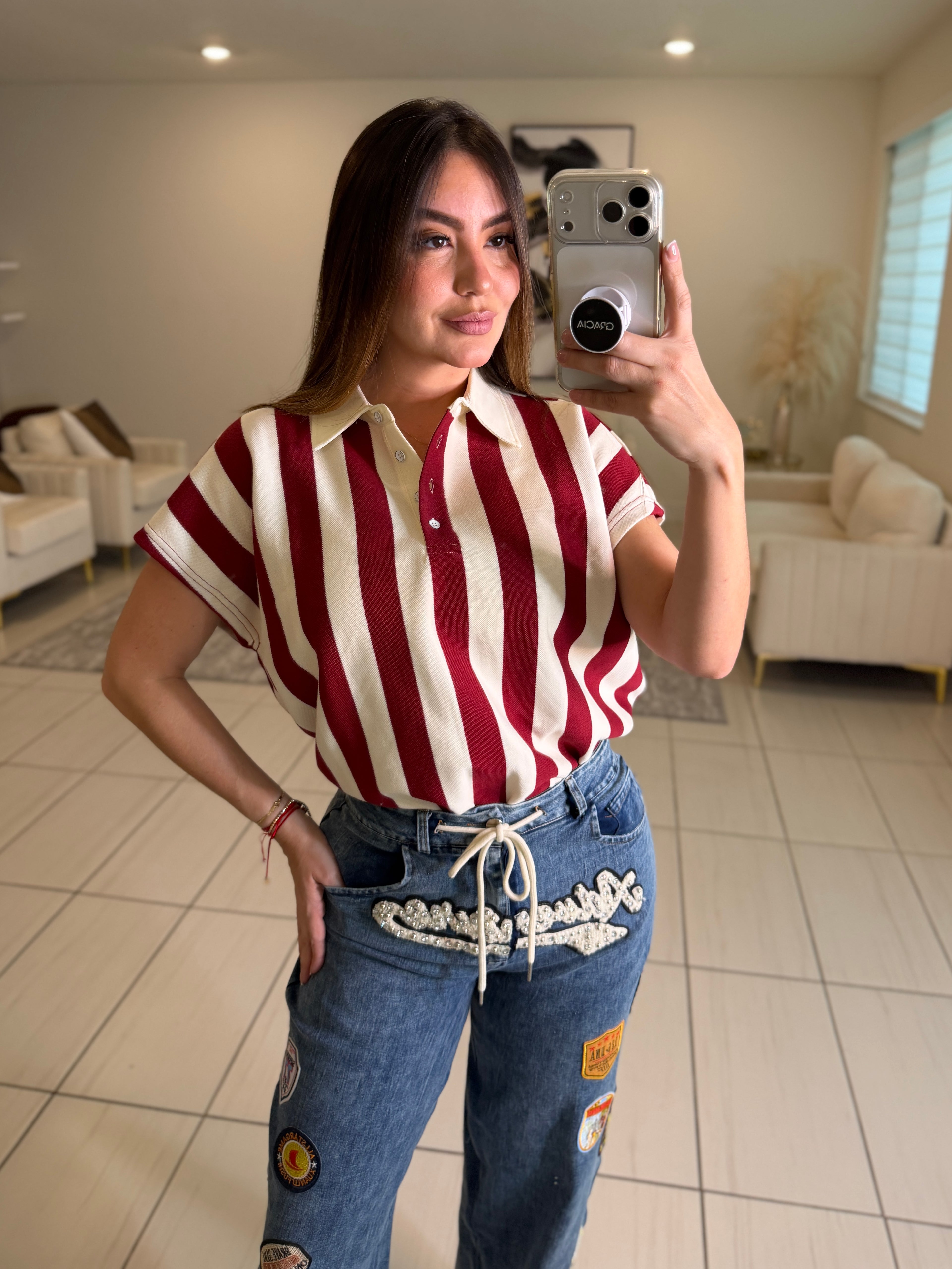 Sweet Stripes Red Wine Top