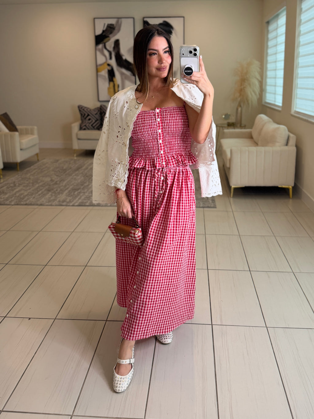 Red and White Gingham Bag