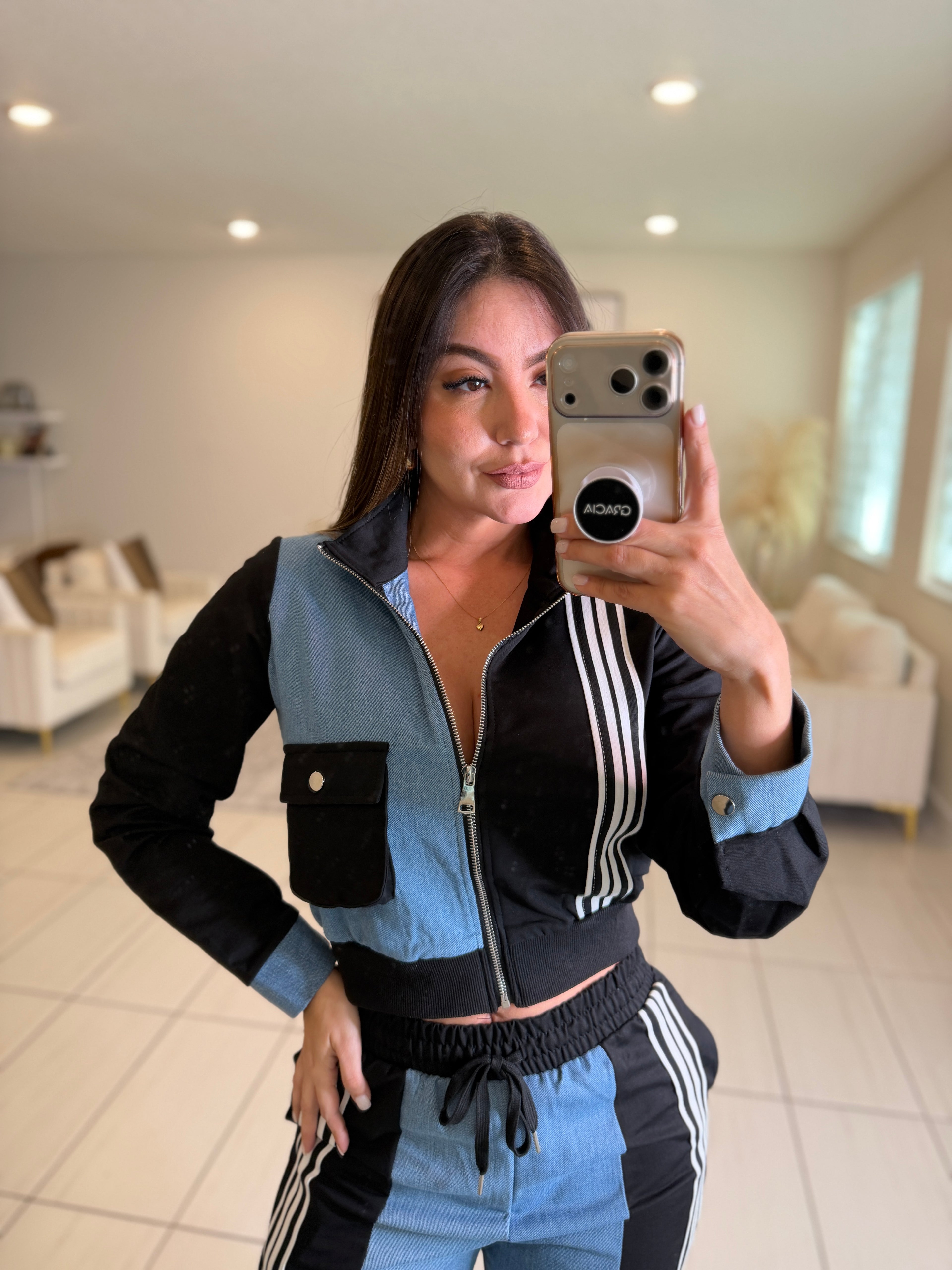 Divine Black and Denim Contrast Pant Set