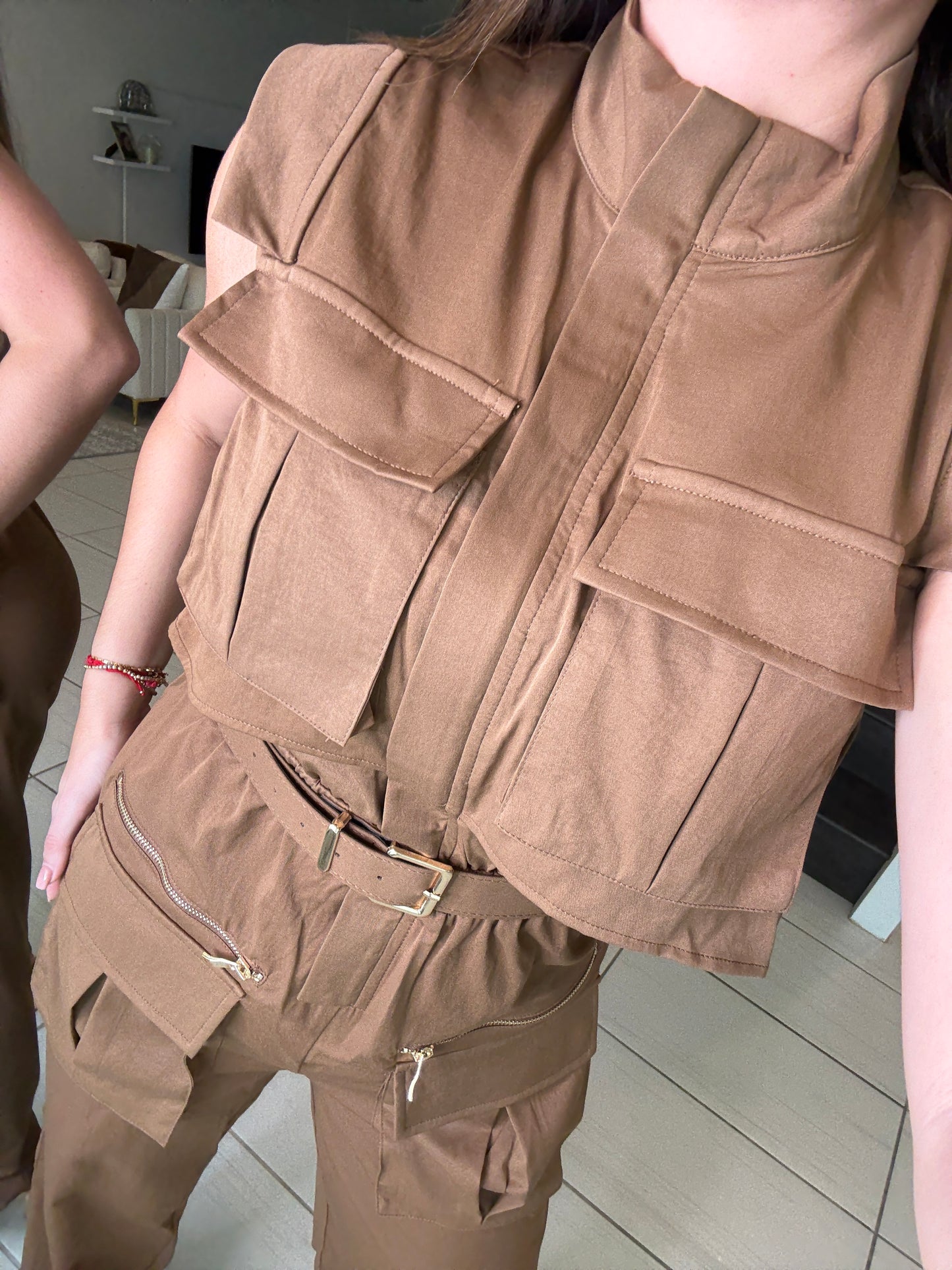 Forgive The Night Ruched Brown Jumpsuit