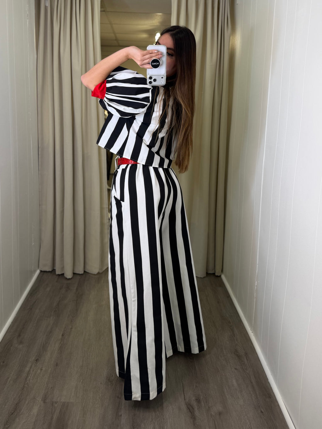 Chic Bow Stripe Pant Set