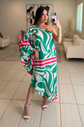 Whispered Romance Floral Green Dress