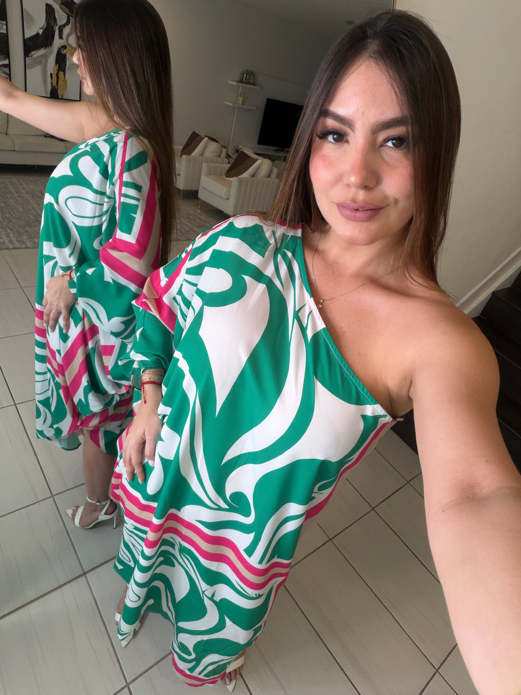 Whispered Romance Floral Green Dress