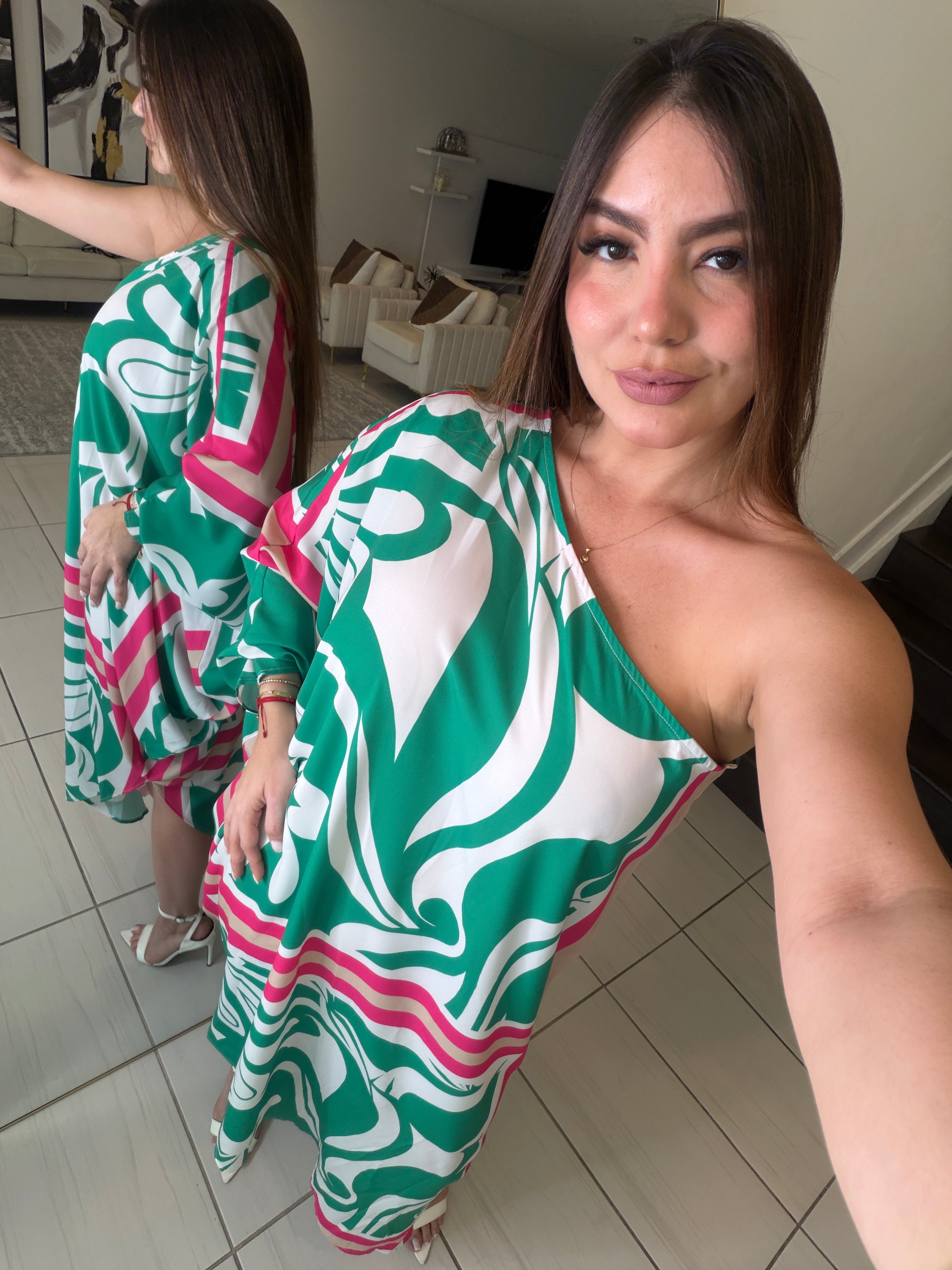Whispered Romance Floral Green Dress