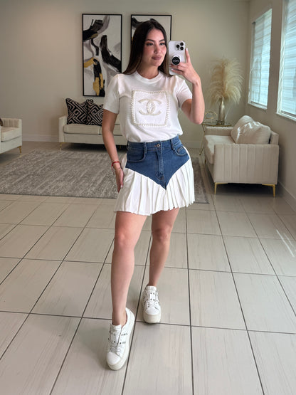Strong Attraction White and Denim Skort
