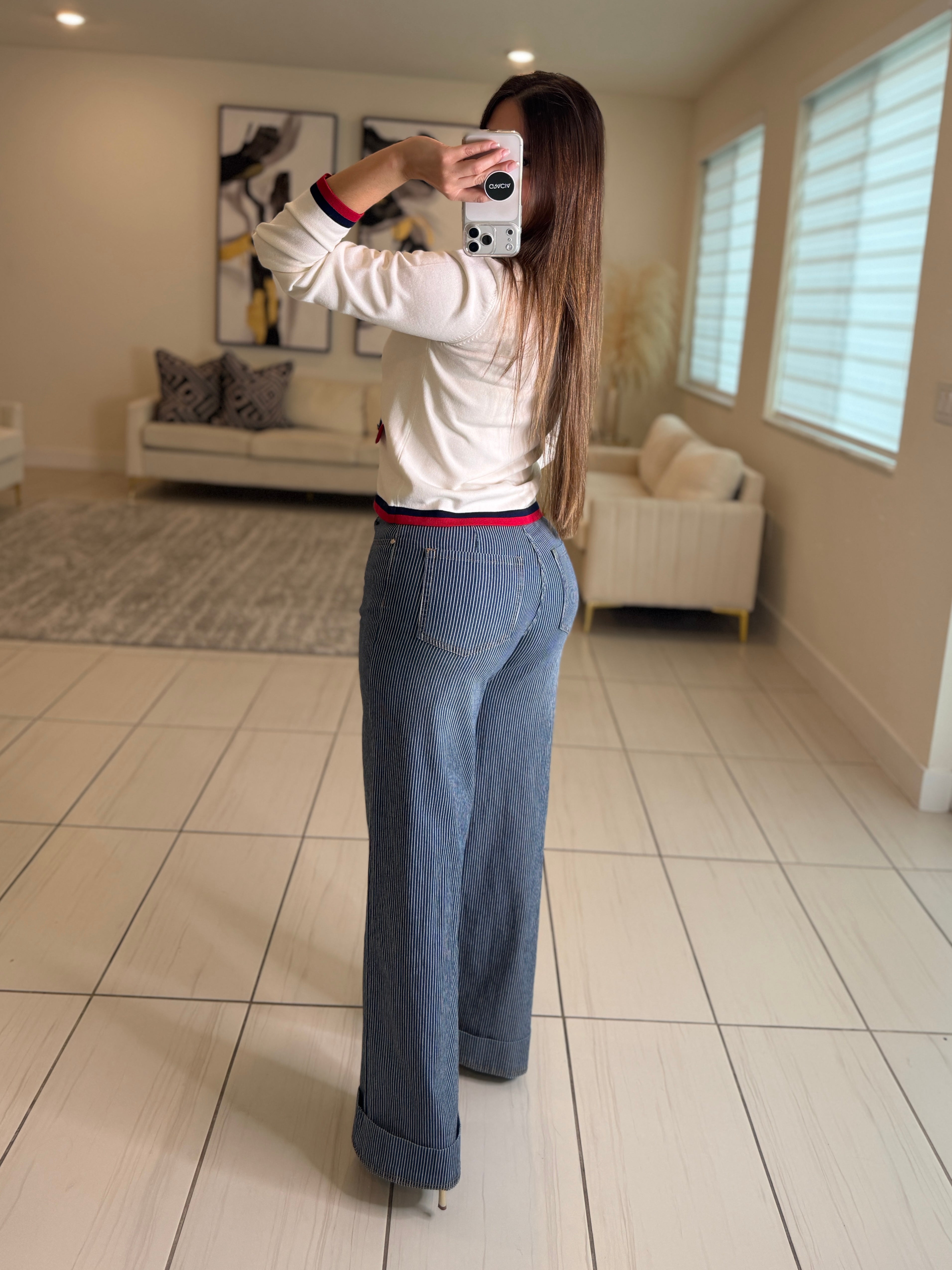 Sharp Stripes Knit White Top