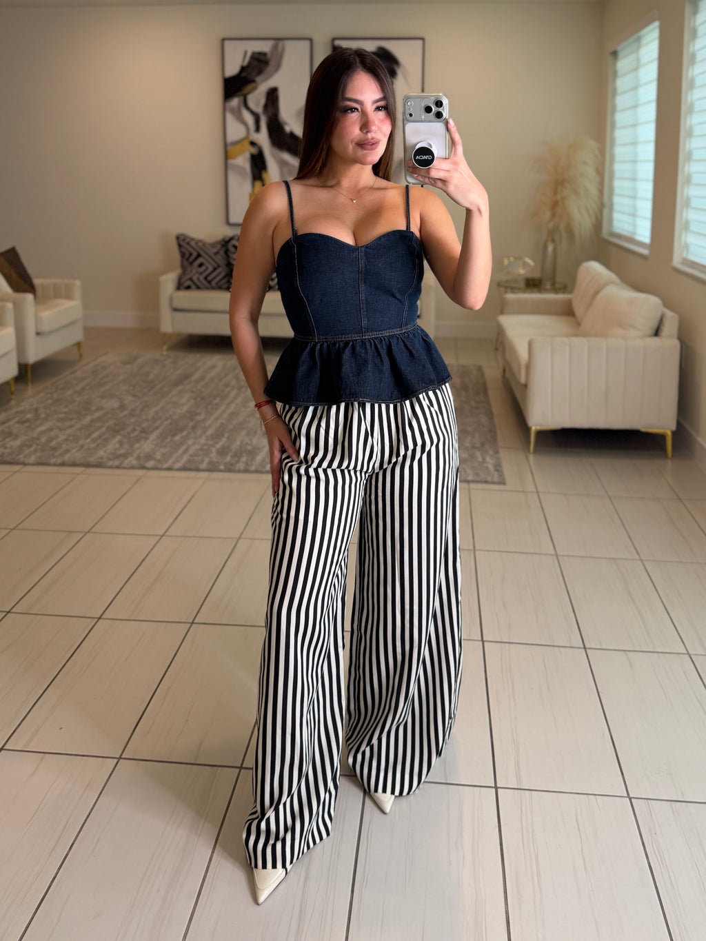 Sweet Peplum Dark Denim Top