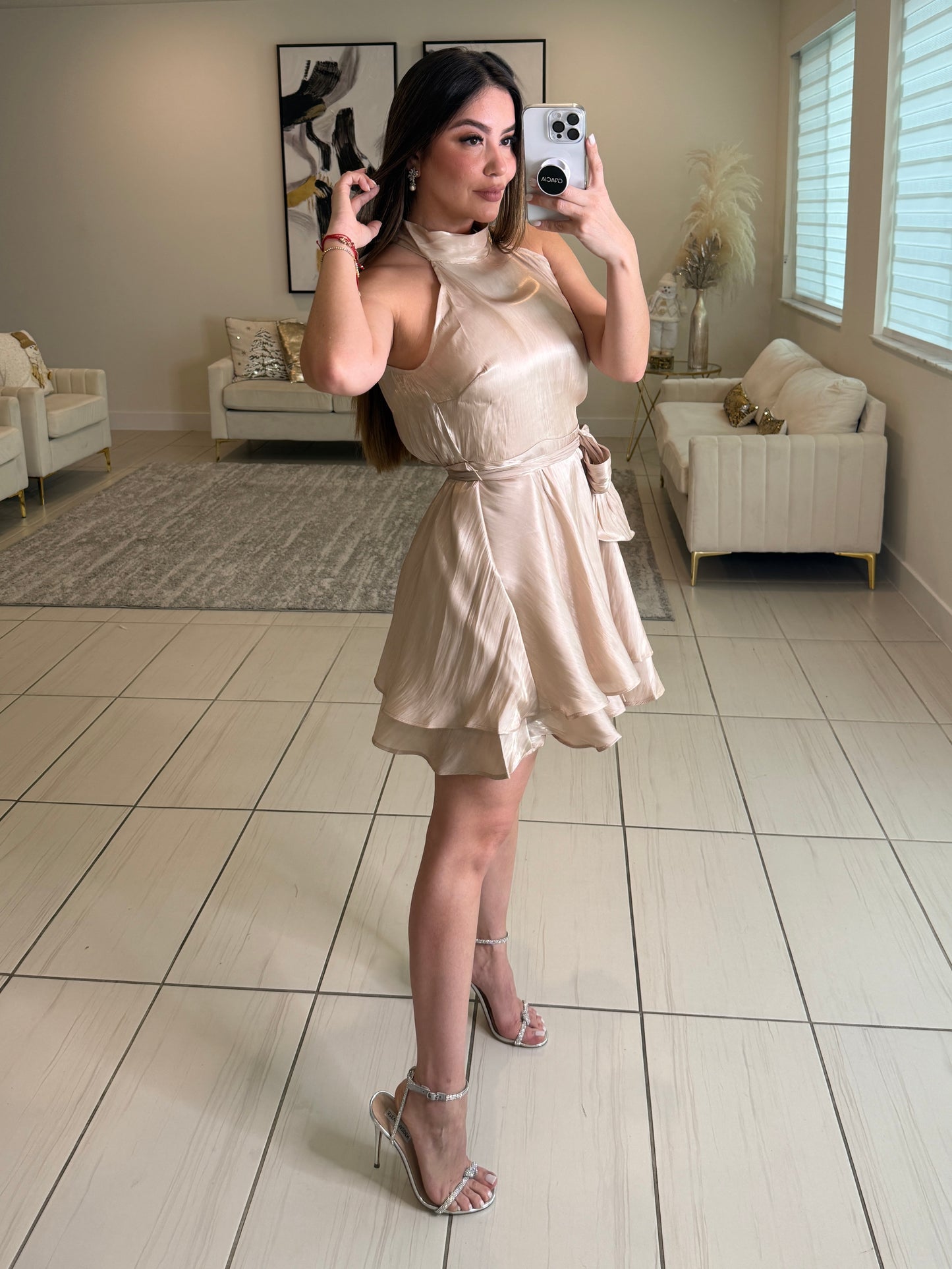 Noir Cascade Beige Dress