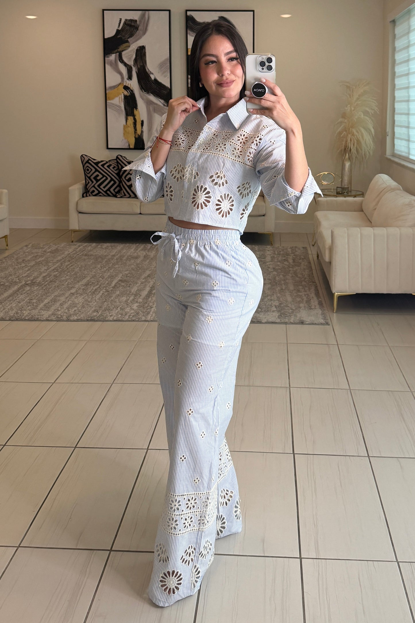 Sundown Ease Stripes Blue Pant Set