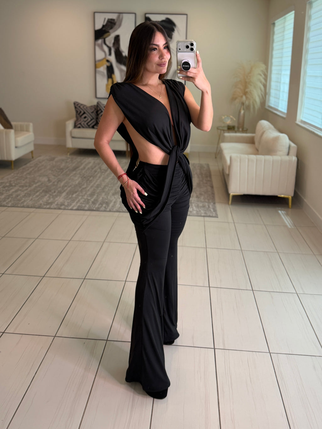 Crowned Desire Ruched Black Jumpsuit