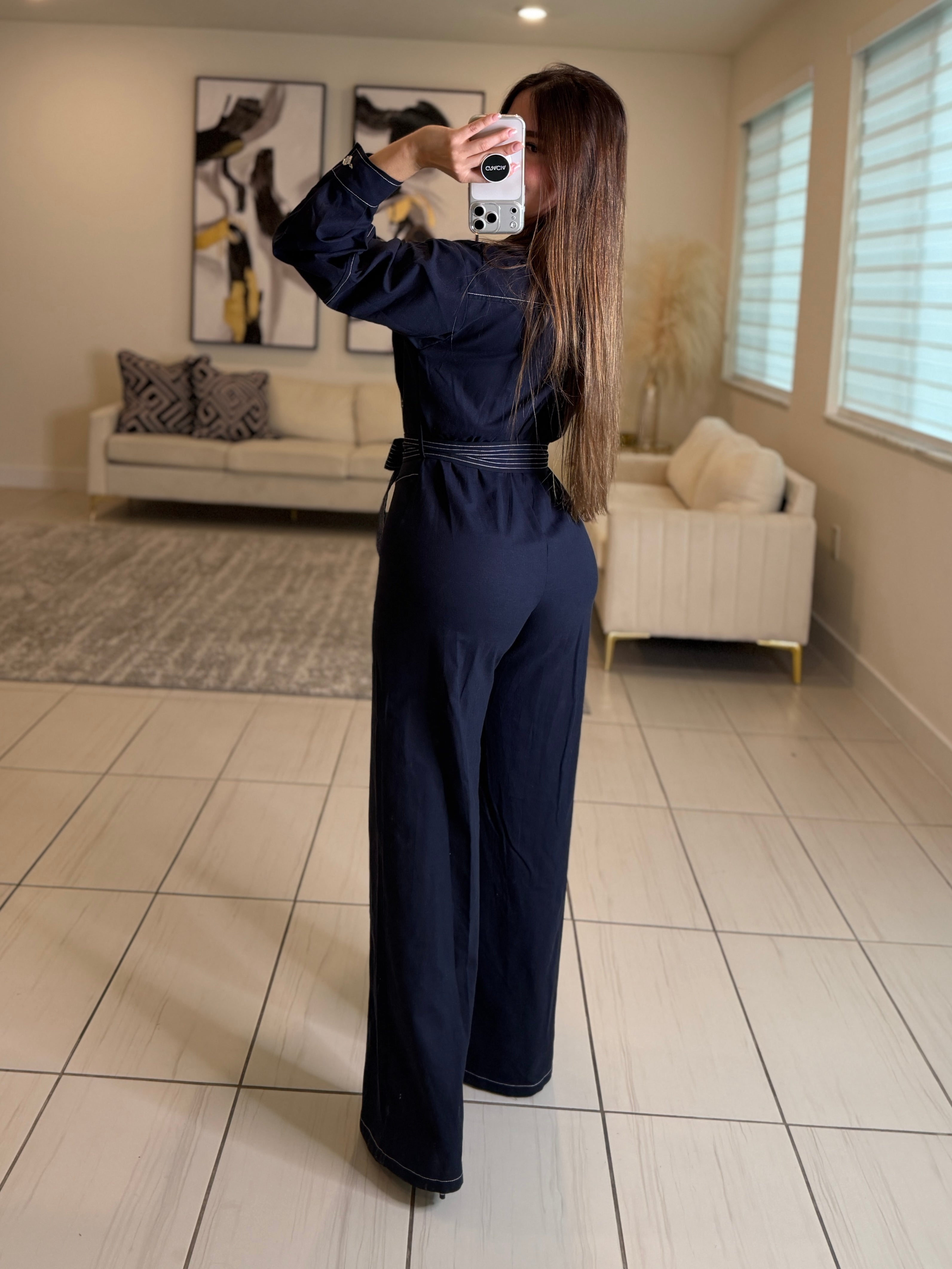 Opulence Linen Navy Blue Jumpsuit
