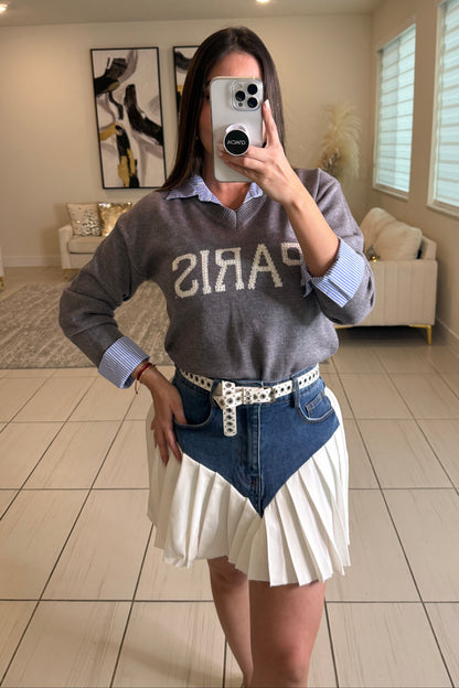 Paris Contrast Grey Sweater