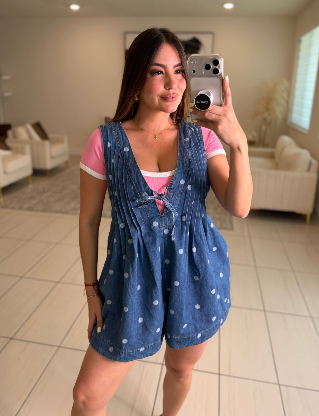 Primrose Dots Denim Romper