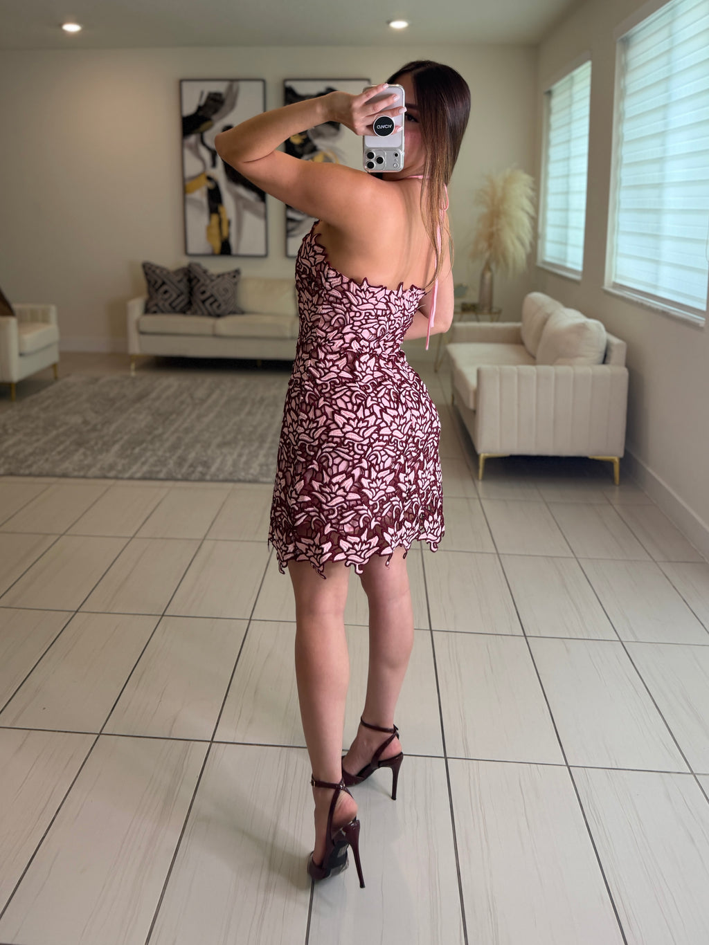 Whispered Romance Crochet Pink Dress