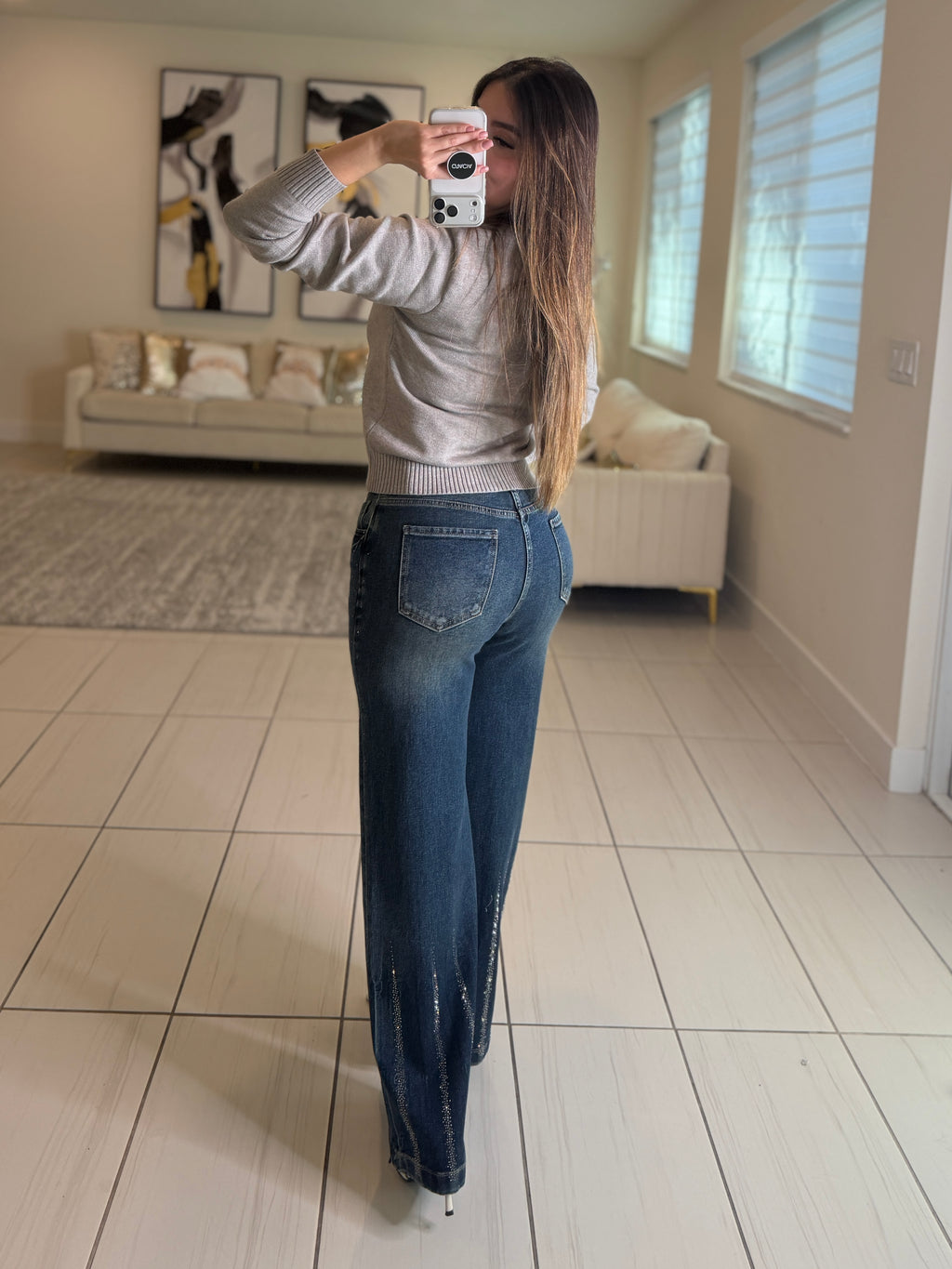 White Bow Grey Knit Sweater