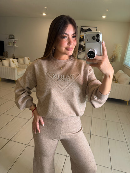 Bright Paris Taupe Knit Pant Set