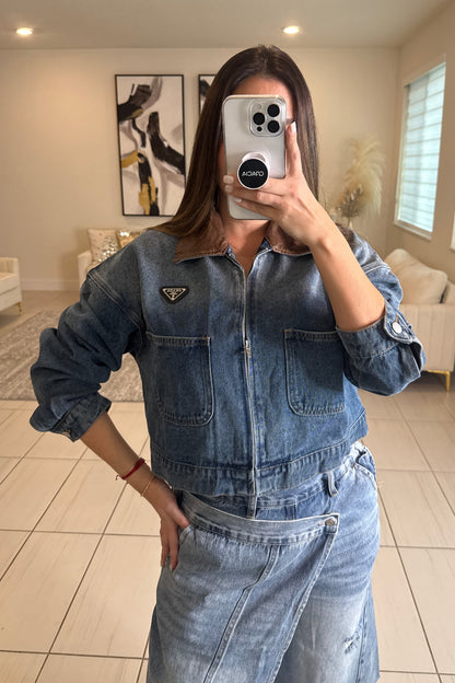 Iconic Brown Contrast Denim Jacket