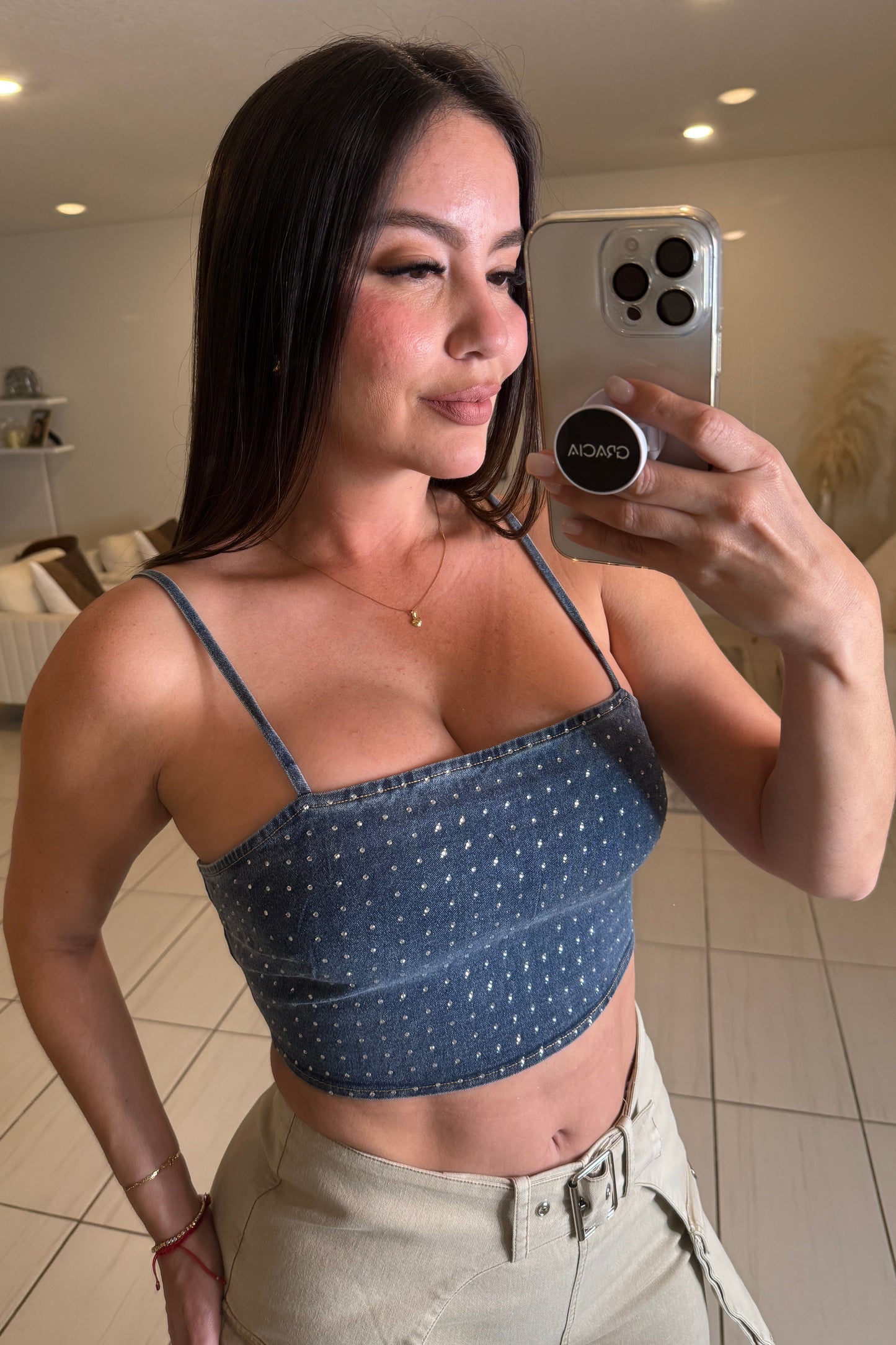 Luxe Stitch Denim Top