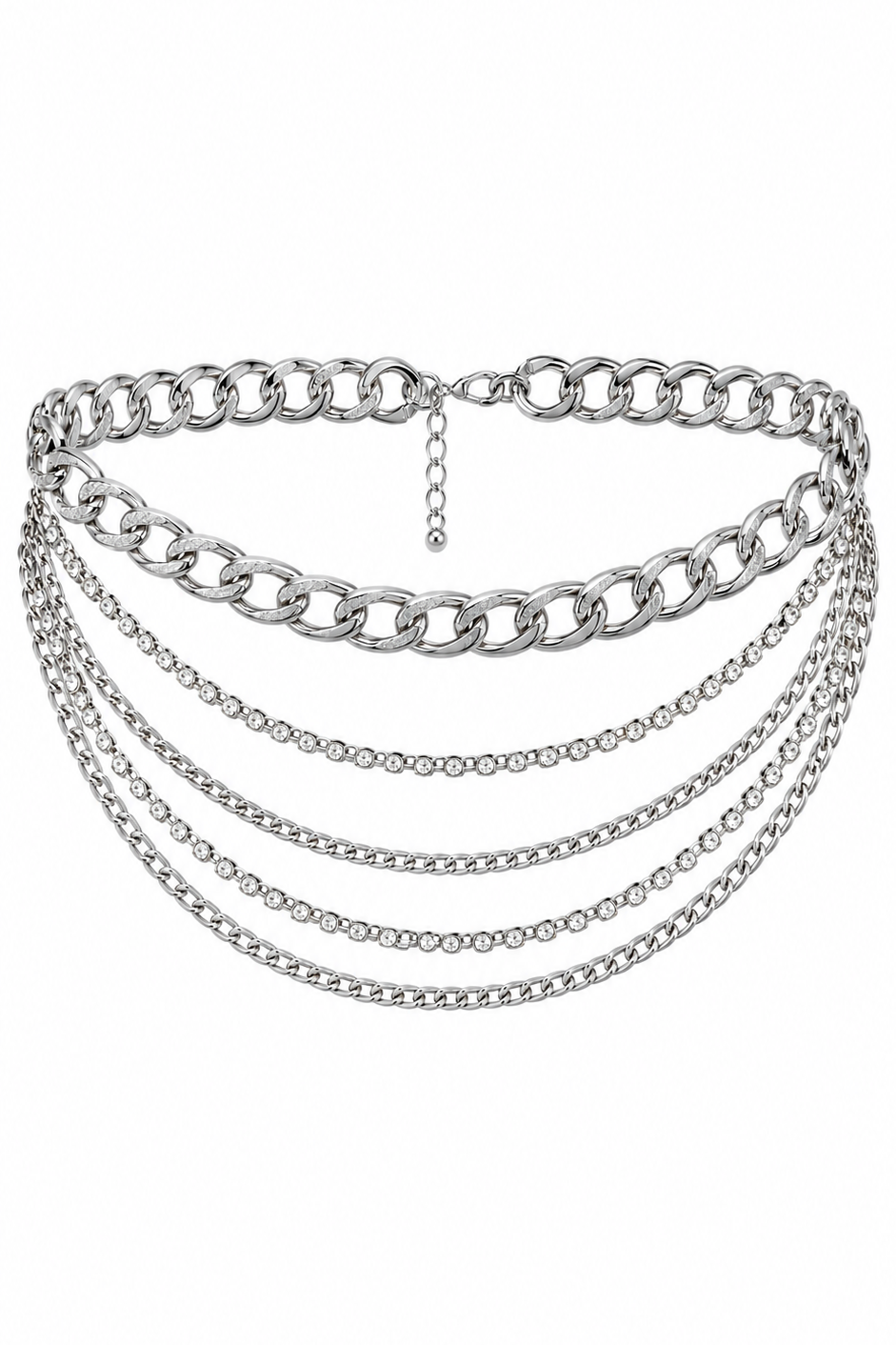 Silver Rhinestones Maxi Chain Belt