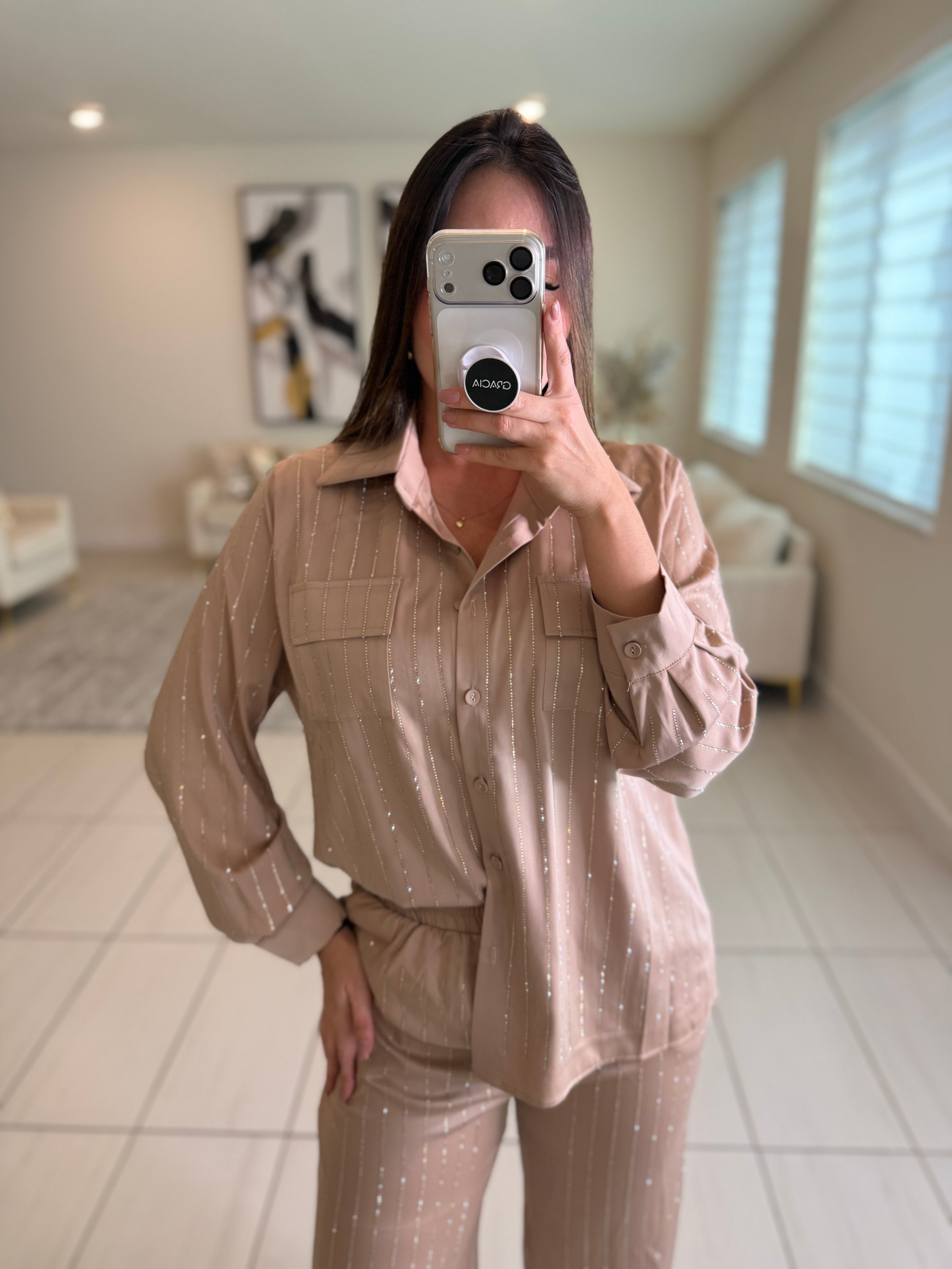 Royal Rhinestones Champagne Pant Set