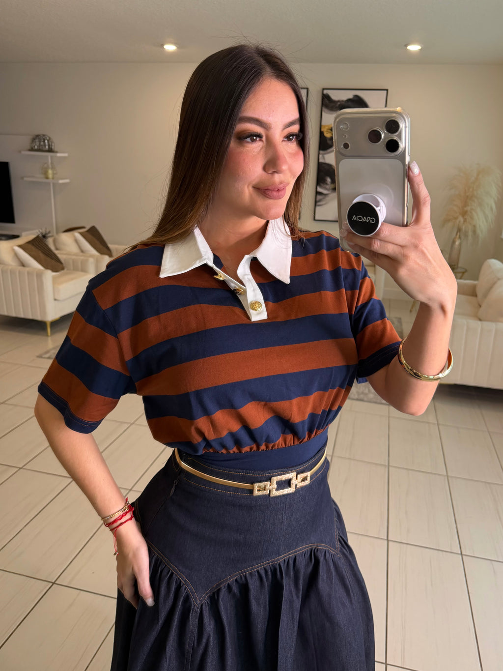 Sweet Stripes Brown and Blue Top