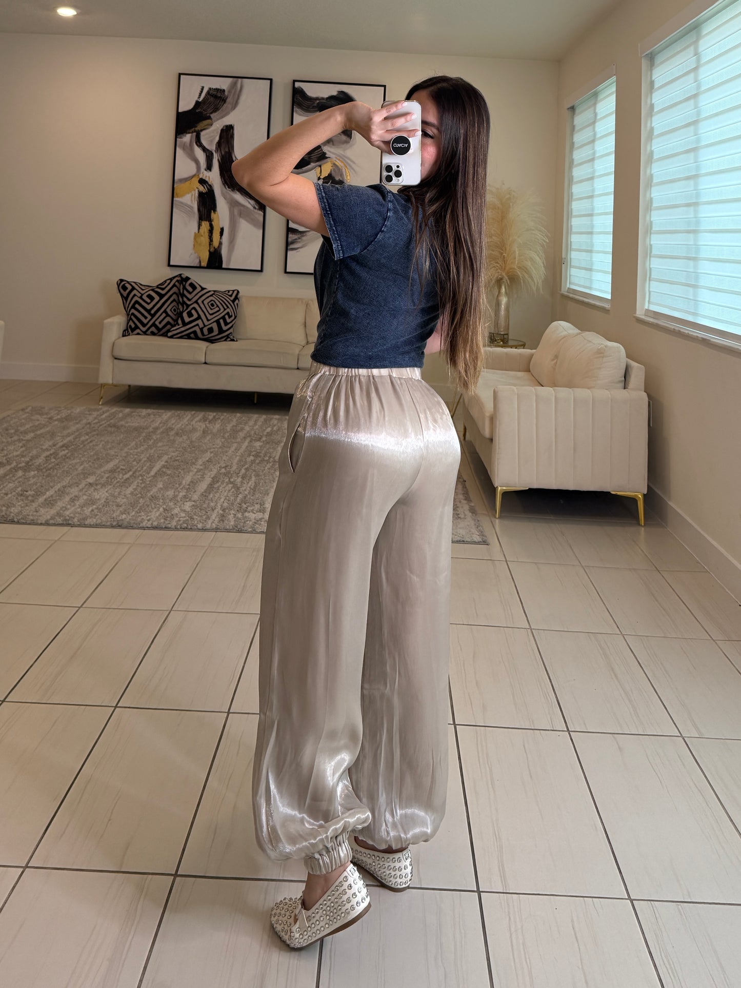 Reflective Beige Balloon Pants