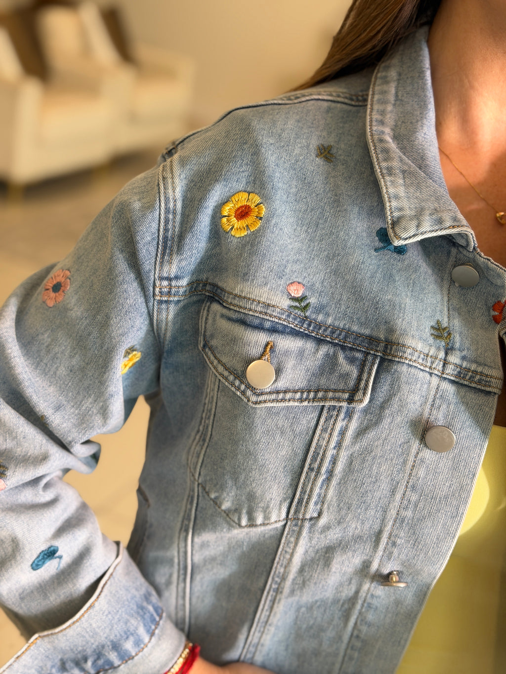 Bloom Embroidered Denim Shorts Set