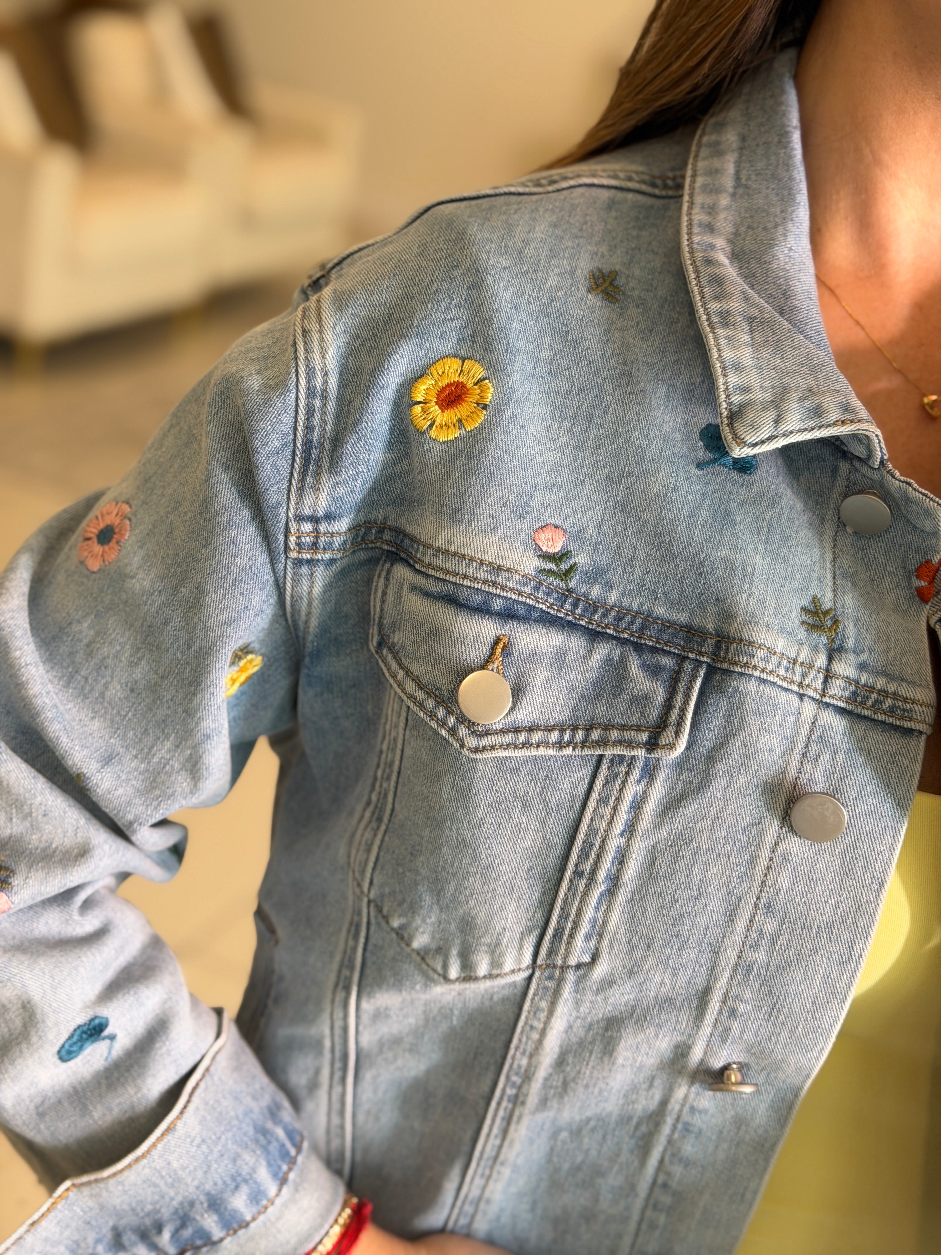 Bloom Embroidered Denim Shorts Set