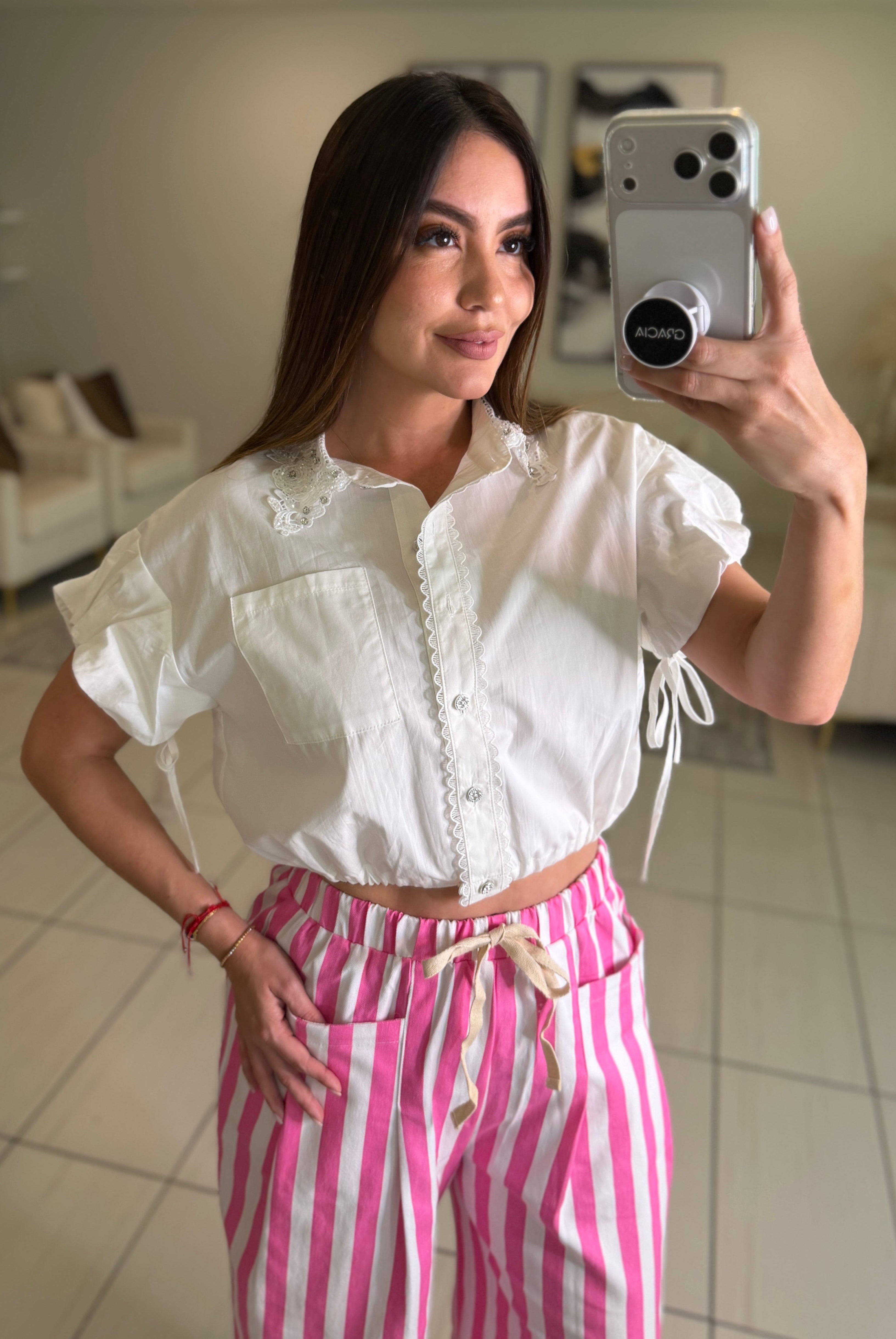 Flowers and Sparkles White Shirt