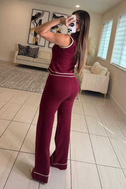 Divine Knit Red Wine Pant Set